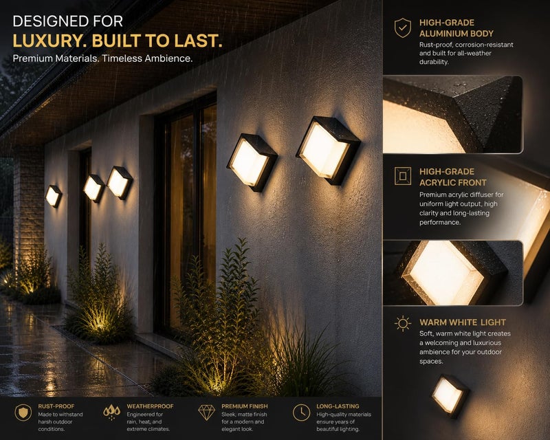 FILLISKA LED Wall Light, 12 Watt, Indoor/Outdoor, Warm White, IP-65 Rated (Black Square-919) - Image 3