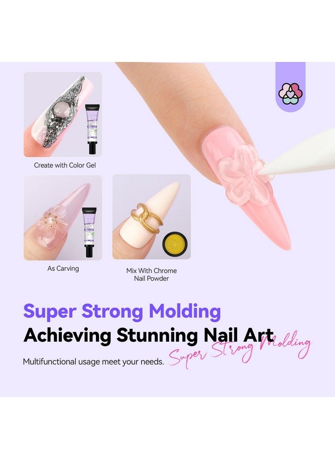 Saviland - SAVILAND 3D Nail Gel and Chrome Nail Powder Kit: 15g No Wipe Clear 3D Sculpting Gel for Nail Art, 3D Carving Nail Molding Gel & Metallic Chrome Powder Set for Gel Nail Art Decoration Home Manicure DIY - Image 1