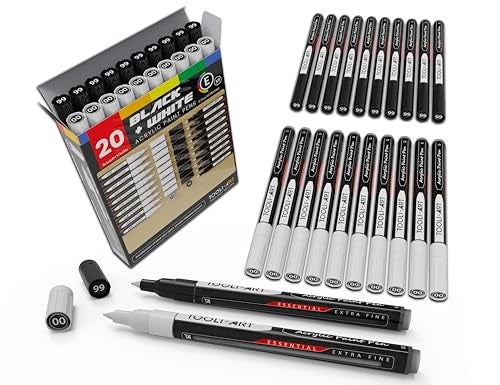 TOOLI-ART TOOLIART Black And White Acrylic Paint Markers Paint Pens Set For Rock Painting Canvas Mugs Metal Glass Paint Fabric Wood DIY Non Toxic Quick DryWaterbas EXTRA FINE - Image 1