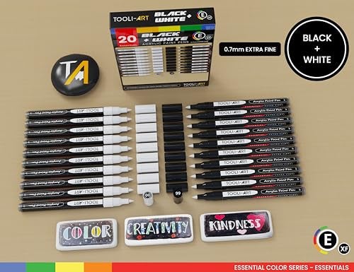 TOOLI-ART TOOLIART Black And White Acrylic Paint Markers Paint Pens Set For Rock Painting Canvas Mugs Metal Glass Paint Fabric Wood DIY Non Toxic Quick DryWaterbas EXTRA FINE - Image 3