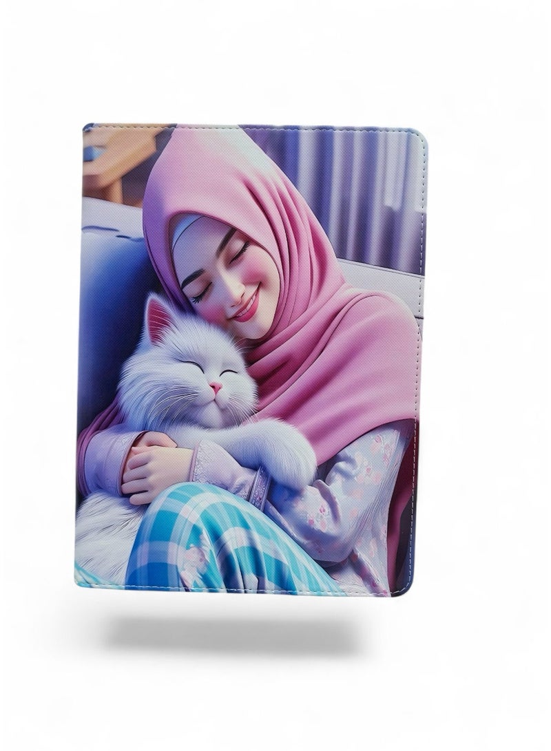iPad 10.9 Case 10th Generation (2022) / iPad 11th Gen A16 (2025) – Slim Magnetic Trifold Stand Cover with Pencil Holder, Auto Sleep/Wake, Shockproof Lightweight Protection, Hijab Girl with Cat - Image 1