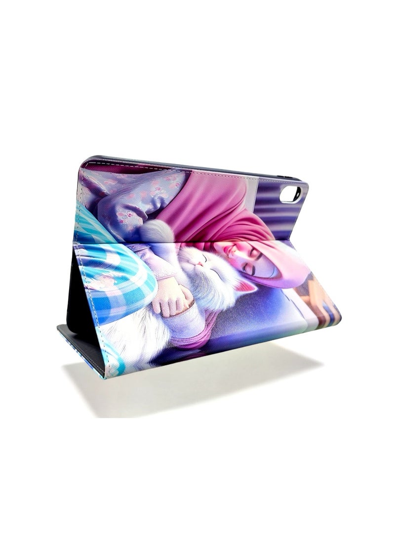 iPad 10.9 Case 10th Generation (2022) / iPad 11th Gen A16 (2025) – Slim Magnetic Trifold Stand Cover with Pencil Holder, Auto Sleep/Wake, Shockproof Lightweight Protection, Hijab Girl with Cat - Image 3