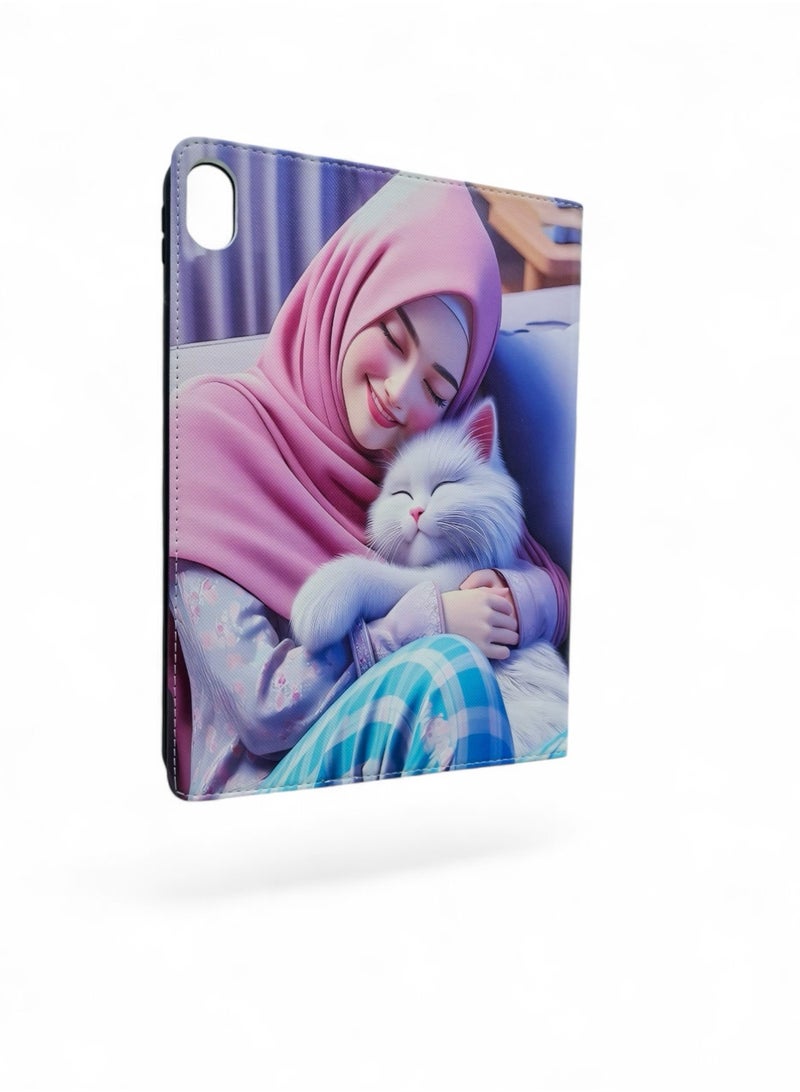 iPad 10.9 Case 10th Generation (2022) / iPad 11th Gen A16 (2025) – Slim Magnetic Trifold Stand Cover with Pencil Holder, Auto Sleep/Wake, Shockproof Lightweight Protection, Hijab Girl with Cat - Image 2