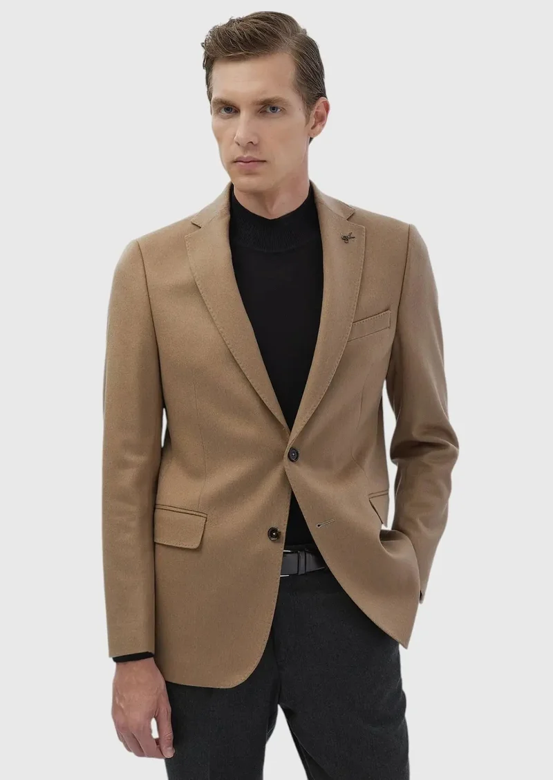 RAMSEY Buff Plain Regular Fit 100% Cashmire Jacket