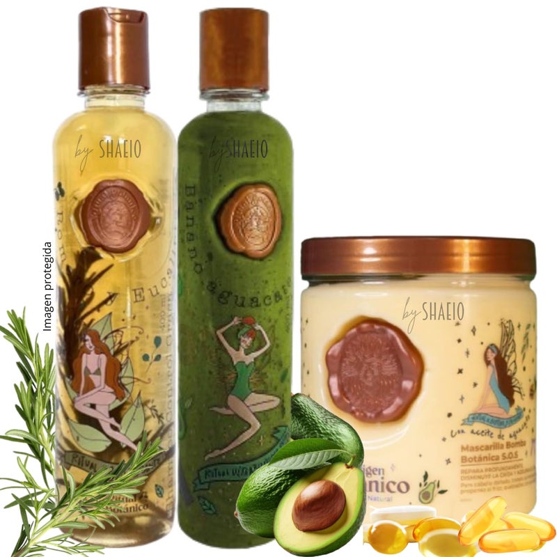 SHAEIO RITUALBOTANICO | Kit 3 Crecimiento Acelerado Ultra Reparador: Shampoo de Romero, Mascarilla Hidratante para el Cabello, Acondicionador Intensivo PLEX (+Obsequio) - Image 1
