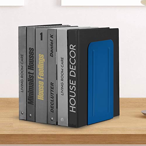 Acrimet Metal Bookends, Jumbo Size 9" H x 4" W x 4-1/2" D, Non-Skid Book Stand for Shelves, Heavy Duty Book Stopper, Deep Blue, 1 Pair - Image 5