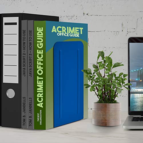 Acrimet Metal Bookends, Jumbo Size 9" H x 4" W x 4-1/2" D, Non-Skid Book Stand for Shelves, Heavy Duty Book Stopper, Deep Blue, 1 Pair - Image 3