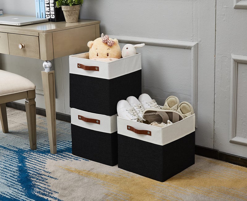 DECOMOMO Fabric Cube Storage Bins - Storage Baskets for Shelves, Cube Storage Organizer for Kallax and Cubbies (Black & White, 12 inch Cube) - 4 Pack - Image 4
