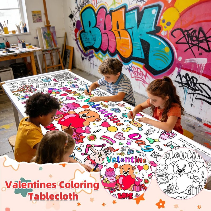 Linsuminn Valentines Coloring Tablecloth/Poster, Valentines Day Gifts for Kids Classroom, Valentines Day Decorations, 72"X30" Giant Paper Coloring Banner Tablecloth for Kids Crafts Activities Party Decorations - Image 4
