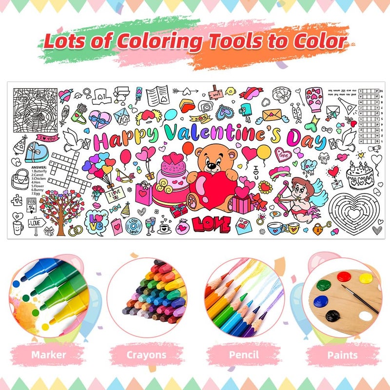 Linsuminn Valentines Coloring Tablecloth/Poster, Valentines Day Gifts for Kids Classroom, Valentines Day Decorations, 72"X30" Giant Paper Coloring Banner Tablecloth for Kids Crafts Activities Party Decorations - Image 3