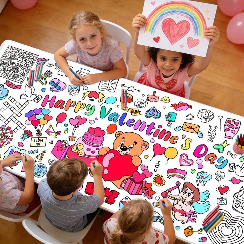 Linsuminn Valentines Coloring Tablecloth/Poster, Valentines Day Gifts for Kids Classroom, Valentines Day Decorations, 72"X30" Giant Paper Coloring Banner Tablecloth for Kids Crafts Activities Party Decorations - Image 5