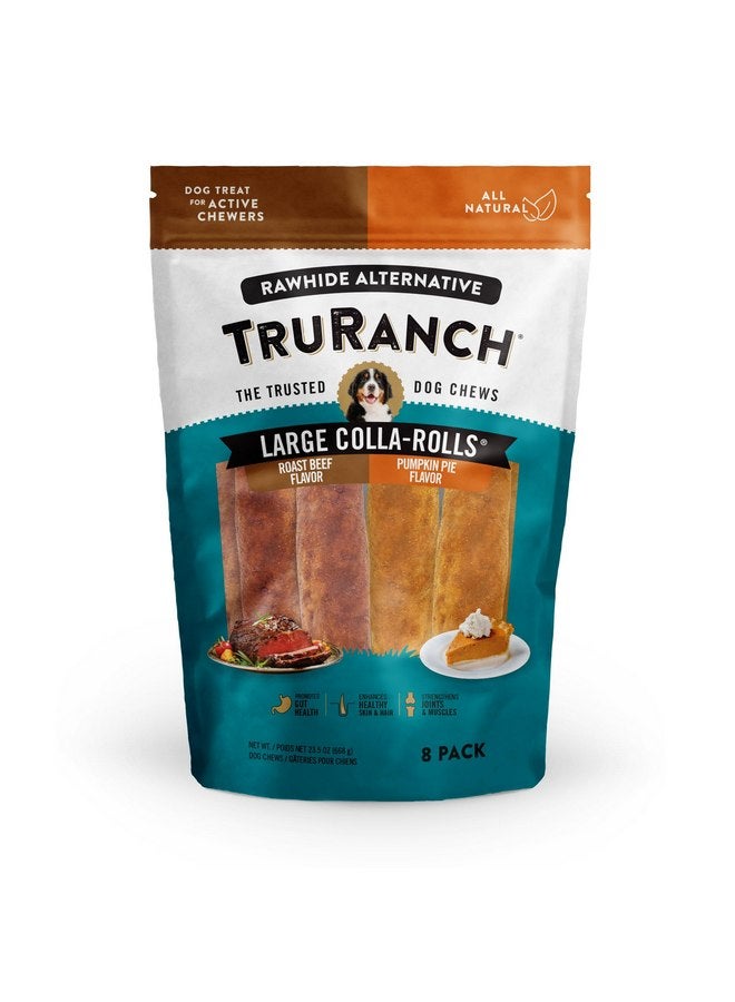 لفائف الكولاجين الكبيرة من TRURANCH بنكهة لحم البقر المشوي وفطيرة اليقطين، كيس واحد، 8 قطع، إصدار محدود للعطلات، كولاجين محلل، خالٍ من الجلود الخام، مكونات صحية محدودة، للكلاب الصغيرة والمتوسطة والكبيرة - Image 1