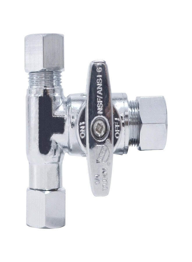 TT FLEX Tee Stop Valve, 3/8 Inch x 3/8 Inch, 1/4 Turn, Compression Service Stop Fitting, Water Valve Shut Off, Push-to-Connect, PEX, Copper, CPVC, PE-RT - Image 1