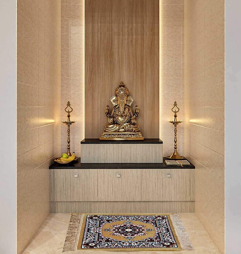 Homitecture Velvet Fabric elvet Pooja Mat for Sitting On Floor | Comfortable Eating Aasan for Home | Decorative Sitting Mat for Meditation & Mandir | Floral - Purple & Beige - Image 1