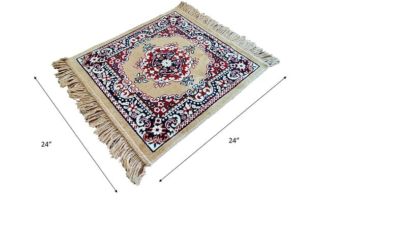 Homitecture Velvet Fabric elvet Pooja Mat for Sitting On Floor | Comfortable Eating Aasan for Home | Decorative Sitting Mat for Meditation & Mandir | Floral - Purple & Beige - Image 5