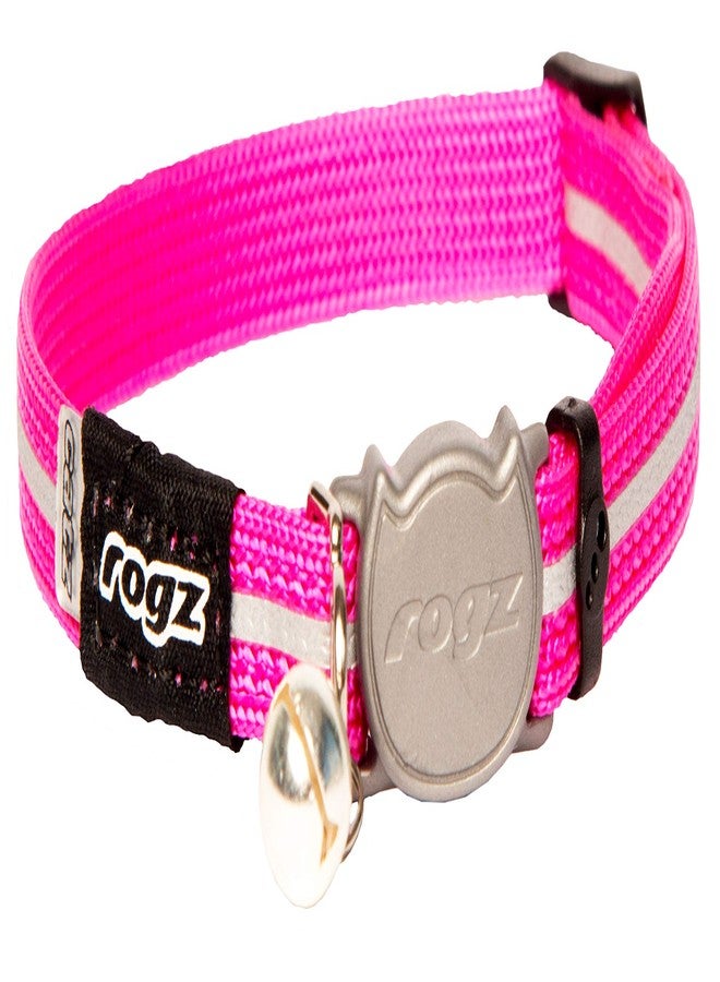 Rogz Reflective Nylon Cat Collar with Breakaway Clip and Removable Bell, fully adjustable to fit most breeds, Pink - Image 1