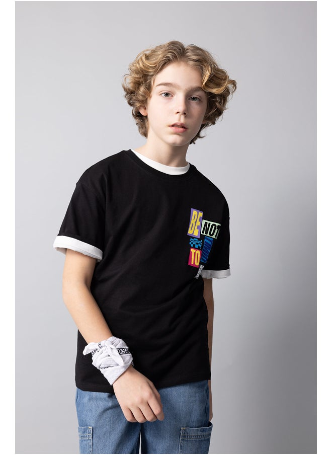 DeFacto - Boy Oversize Fit Crew Neck Knitted Short Sleeve T-Shirt - Image 1
