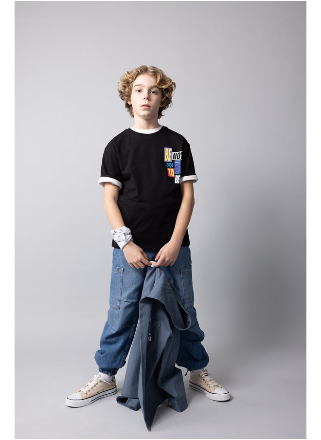 DeFacto - Boy Oversize Fit Crew Neck Knitted Short Sleeve T-Shirt - Image 1