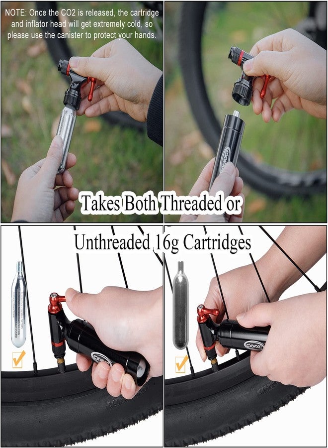 CXWXC CO2 Inflator with 4 x 16g CO2 Cartridges & Tubeless Tire Repair Kit - Presta/Schrader Valve Compatible - Bicycle Tire Pump for Road and Mountain Bikes - Image 3