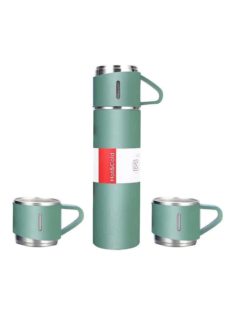 Nessan 3-Piece Stainless Steel Gift Set Vacuum Thermal Mug Flask Bottle with 2 Extra Cup Set Leak-proof Mug Insulated Travel Business Trip Water Bottle Thermos Hot & Cold Up to 12 Hours 500ml - Green - Image 4