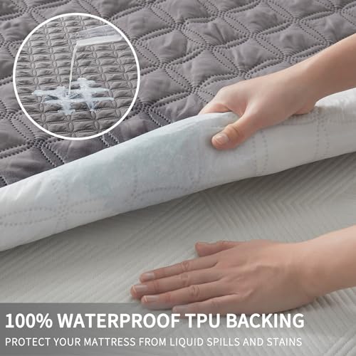 BEDLORE حامي مرتبة BEDLORE المقاوم للماء، وسادة مرتبة هادئة بحجم كوين مع جيب عميق يناسب حتى 6"-18"، غطاء مرتبة ناعم وقابل للتنفس ومقاوم للأوساخ قابل للغسل لغرفة النوم، فندق (رمادي) - Image 2