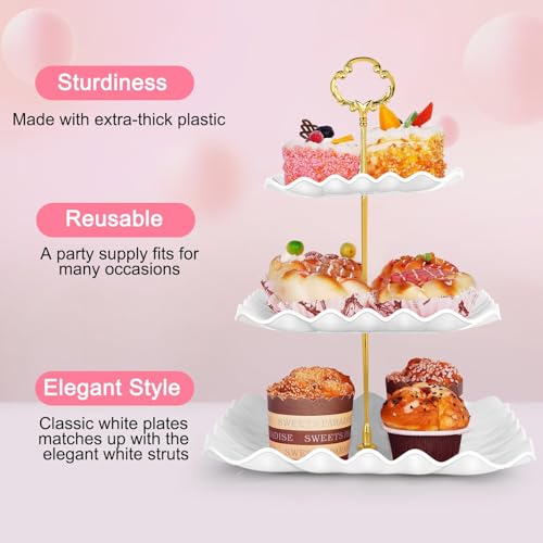 Findful 5 Pcs Dessert Table Display Set - 2 Pcs 3-Tier Dessert Display Stands & 3 Pcs Serving Tray - Dessert Trays Dessert Stands Treat Table Displays Set for Tea Parties,Birthdays & Baby Showers - Image 5
