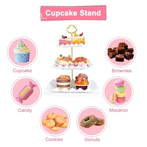 Findful 5 Pcs Dessert Table Display Set - 2 Pcs 3-Tier Dessert Display Stands & 3 Pcs Serving Tray - Dessert Trays Dessert Stands Treat Table Displays Set for Tea Parties,Birthdays & Baby Showers - Image 4