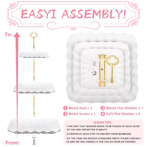 Findful 5 Pcs Dessert Table Display Set - 2 Pcs 3-Tier Dessert Display Stands & 3 Pcs Serving Tray - Dessert Trays Dessert Stands Treat Table Displays Set for Tea Parties,Birthdays & Baby Showers - Image 3