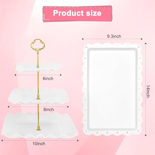 Findful 5 Pcs Dessert Table Display Set - 2 Pcs 3-Tier Dessert Display Stands & 3 Pcs Serving Tray - Dessert Trays Dessert Stands Treat Table Displays Set for Tea Parties,Birthdays & Baby Showers - Image 2