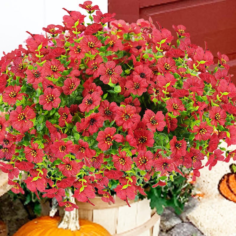 trytuny Artificial Flowers for Outdoor UV Resistant Fake Silk Flowers Realistic Faux Plants for Outside Indoor Porch Patio Window Box Planter Home Decor 20 Red - Image 2