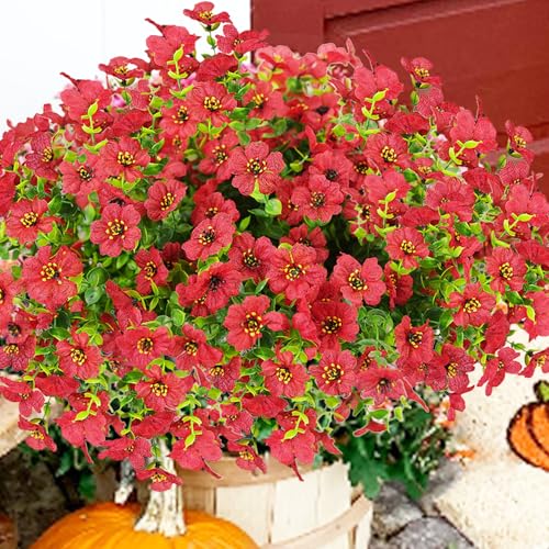 trytuny Artificial Flowers for Outdoor UV Resistant Fake Silk Flowers Realistic Faux Plants for Outside Indoor Porch Patio Window Box Planter Home Decor 20 Red - Image 1