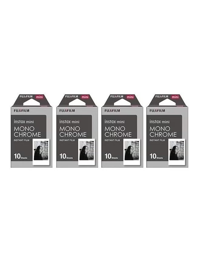 FUJIFILM Fujifilm Instax Mini Instant Film Monochrome 4-PACK BUNDLE SET, Mono chrome (10 x 4 = 40) # 337556 for Mini 90 8 70 7s 50s 25 300 Camera SP-1 Printer 