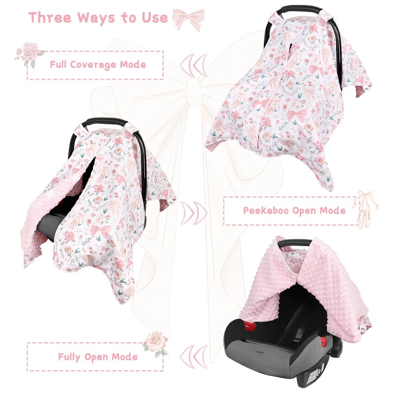 GFU Baby Car Seat Cover, Soft Minky Warm Winter Car Seat Canopy for Infants & Toddlers, Opening with Adjustable Strap, Breathable Nursing Cover & Stroller Blanket, Pink Flowers (Fits Most Car Seats) - Image 4