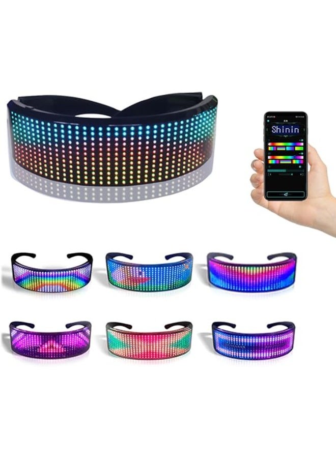 جورونب نظارات مضيئة LED مع بلوتوث، نظارات مستقبلية للبالغين يتم التحكم بها عن طريق التطبيق، نظارات مضيئة RGB قابلة للتخصيص للحفلات، نظارات على الطراز المستقبلي للهالوين والكريسماس والتنكر - Image 1