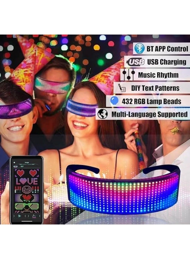 جورونب نظارات مضيئة LED مع بلوتوث، نظارات مستقبلية للبالغين يتم التحكم بها عن طريق التطبيق، نظارات مضيئة RGB قابلة للتخصيص للحفلات، نظارات على الطراز المستقبلي للهالوين والكريسماس والتنكر - Image 2