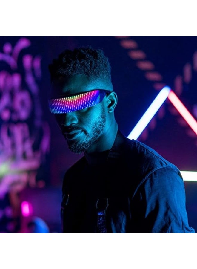 جورونب نظارات مضيئة LED مع بلوتوث، نظارات مستقبلية للبالغين يتم التحكم بها عن طريق التطبيق، نظارات مضيئة RGB قابلة للتخصيص للحفلات، نظارات على الطراز المستقبلي للهالوين والكريسماس والتنكر - Image 4