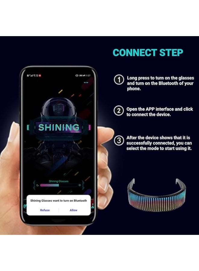 جورونب نظارات مضيئة LED مع بلوتوث، نظارات مستقبلية للبالغين يتم التحكم بها عن طريق التطبيق، نظارات مضيئة RGB قابلة للتخصيص للحفلات، نظارات على الطراز المستقبلي للهالوين والكريسماس والتنكر - Image 5