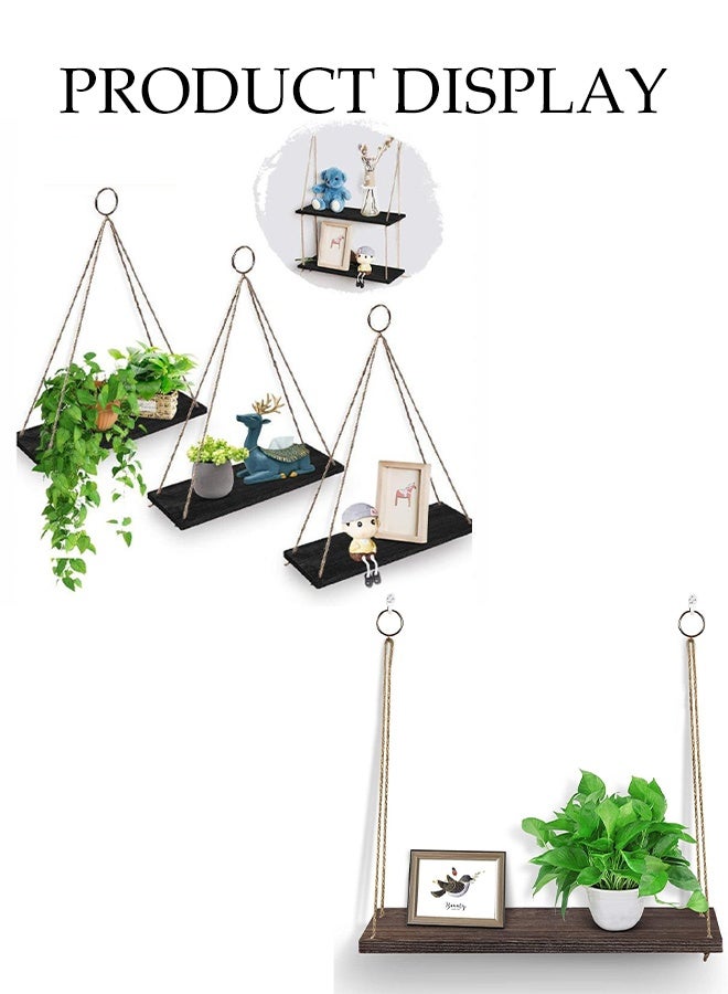 DUNISO 3-Piece Set, Wooden Wall Mounted Shelves, Bohemian Style Plant Hanging Rack, Triangle Floating Shelves, Rope Bookshelf For Bedroom Bathroom Living Room Balcony, White  - Image 5