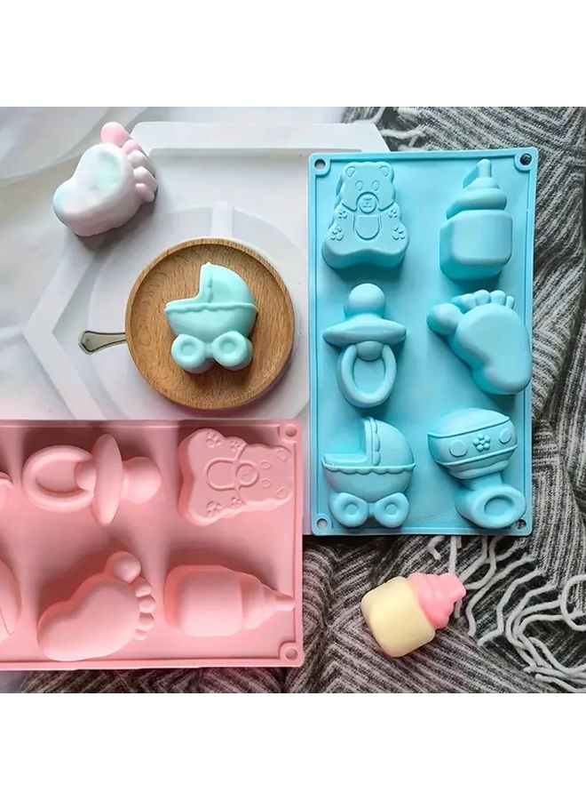 Blue Pink Silicone Molds Set Cute Patterns Easy Demold Reusable For Cake Baking - Image 1