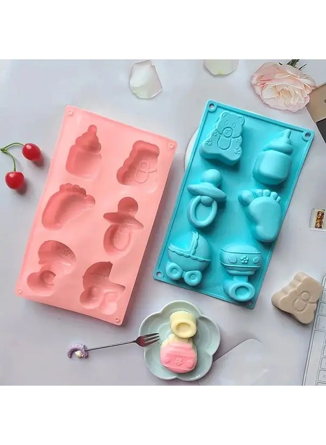 Blue Pink Silicone Molds Set Cute Patterns Easy Demold Reusable For Cake Baking - Image 2