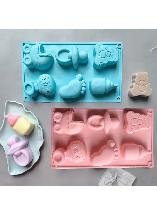 Blue Pink Silicone Molds Set Cute Patterns Easy Demold Reusable For Cake Baking - Image 3