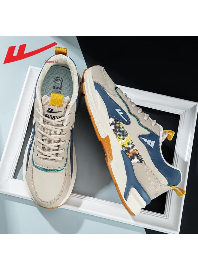 Warrior Huili Official Men's Sneakers, Trendy Leather Casual Shoes, Lightweight Breathable Shock-absorbing Running Shoes, Beige Blue, Size 42 - Image 2