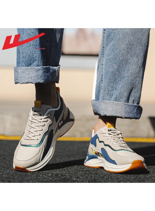 Warrior Huili Official Men's Sneakers, Trendy Leather Casual Shoes, Lightweight Breathable Shock-absorbing Running Shoes, Beige Blue, Size 42 - Image 5