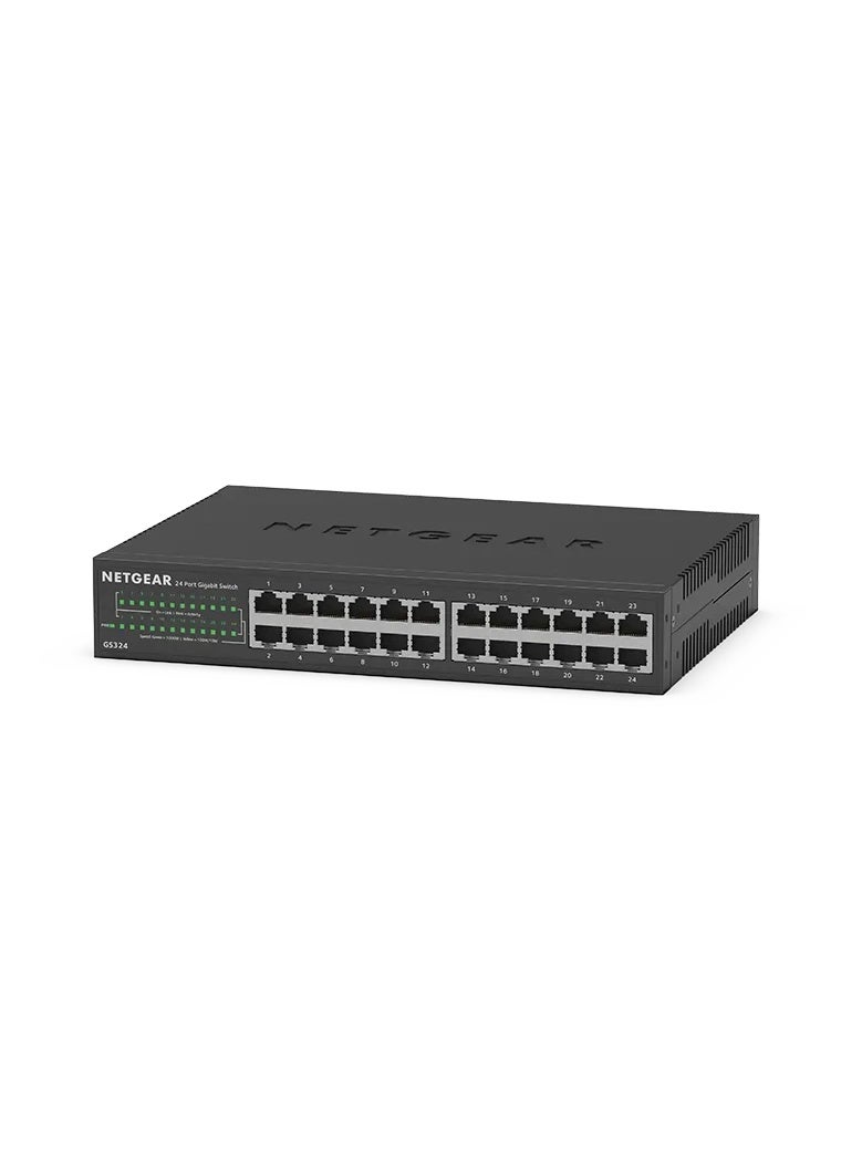 نت جير محول شبكة NETGEAR GS324v2 غير مُدار، 24 منفذ جيجابت إيثرنت، بسرعة 10/100/1000 ميجابت في الثانية، هيكل معدني، قابل للتركيب على المكتب أو الرف أو الحائط - Image 1
