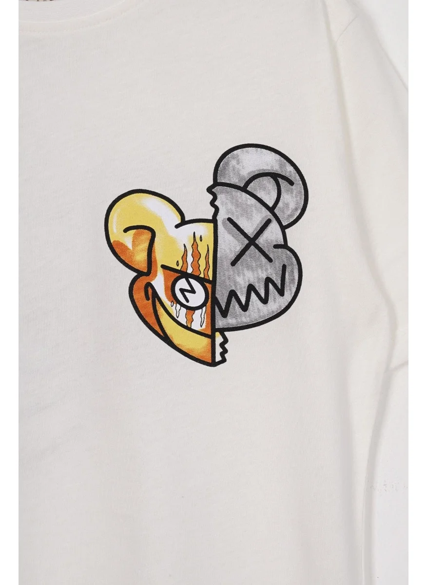 زيبكيدز Crew Neck Short Sleeve Monster Printed Ecru Color Boy T-shirt