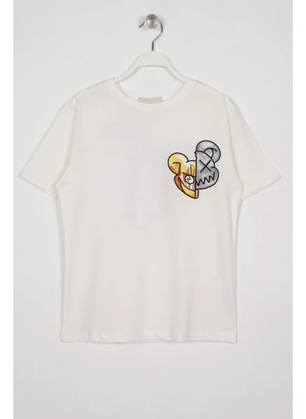 Zepkids Crew Neck Short Sleeve Monster Printed Ecru Color Boy T-shirt