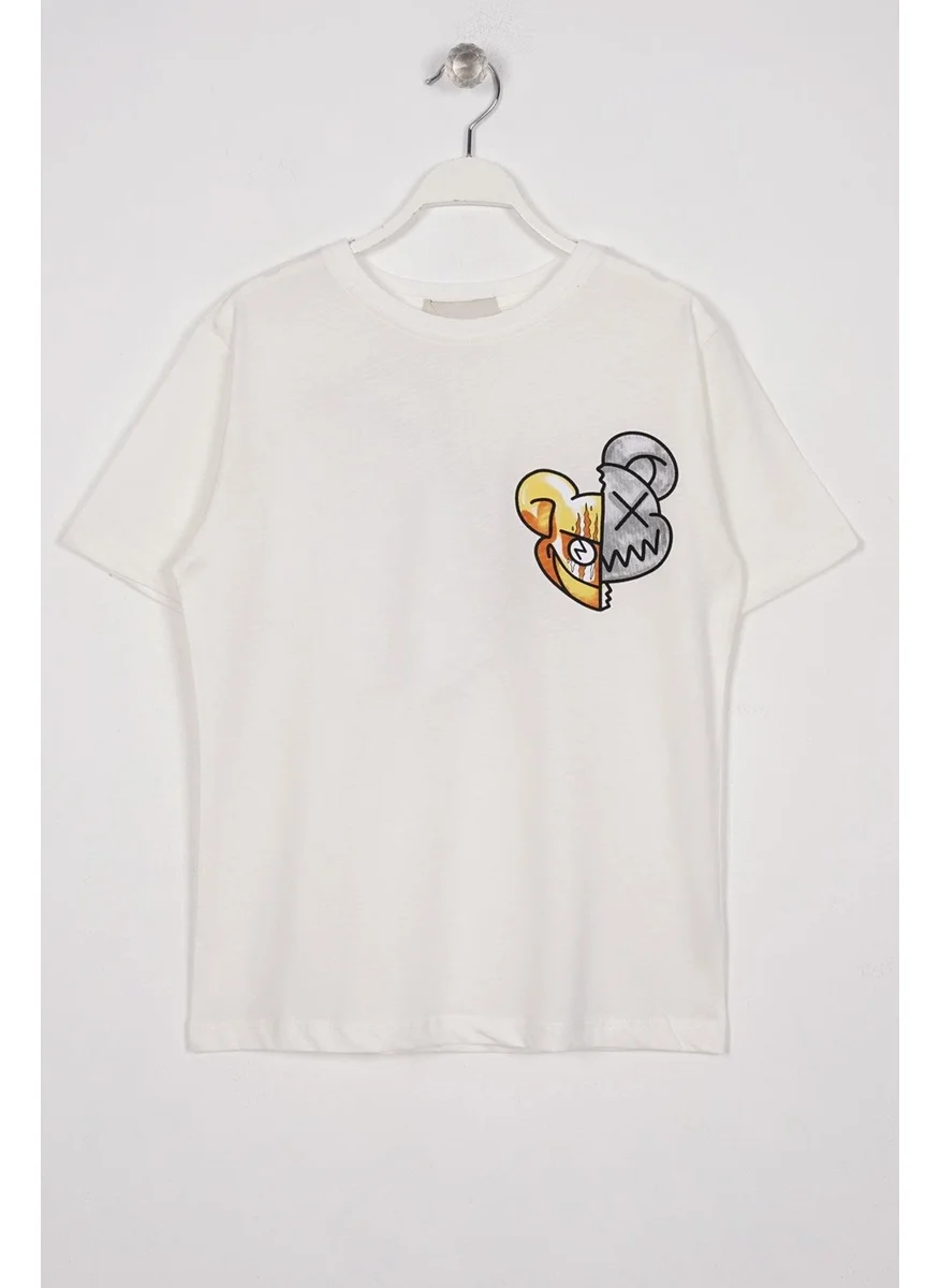 زيبكيدز Crew Neck Short Sleeve Monster Printed Ecru Color Boy T-shirt
