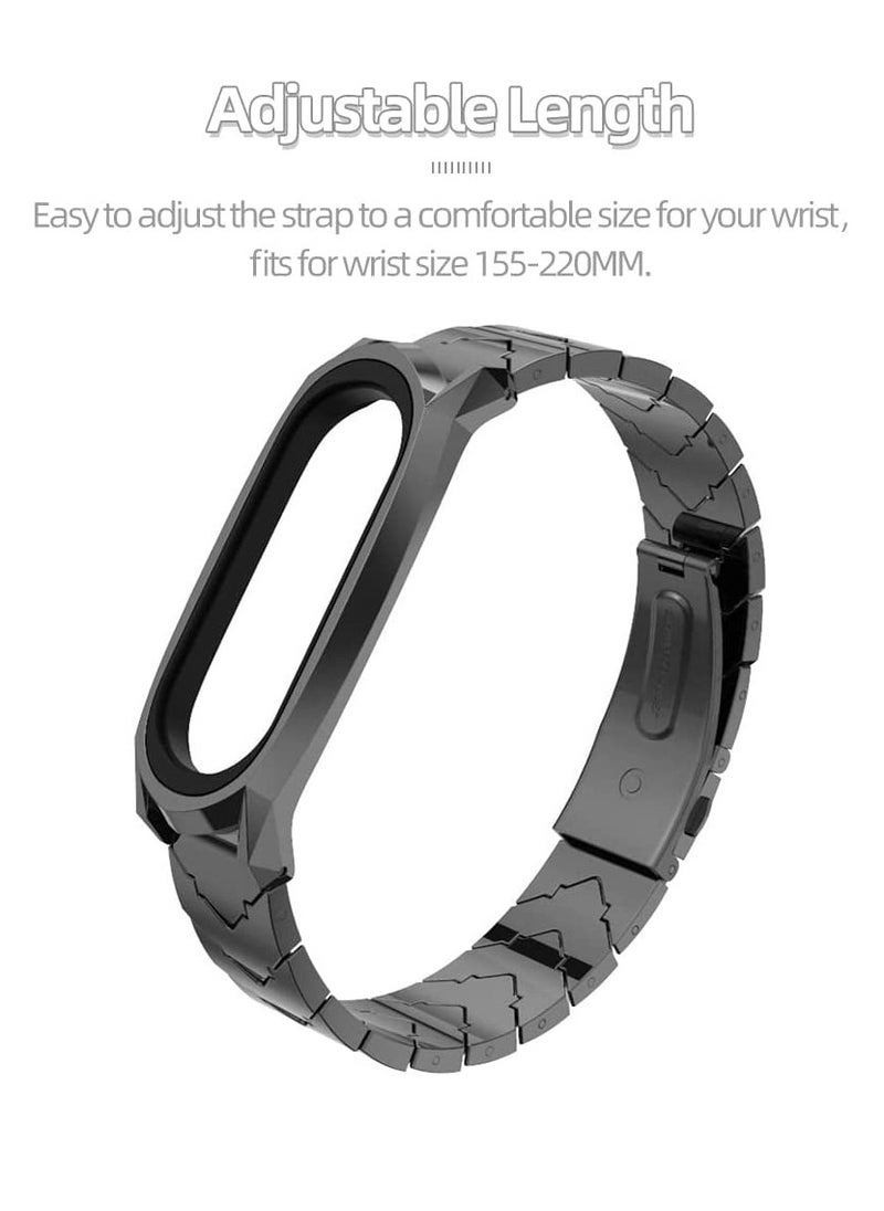 حزام متوافق مع Xiaomi Mi Band 6/5/4/3، سوار بديل لسوار Mi Band 6 Correa NFC النسخة العالمية من المعدن المقاوم للصدأ (أسود)