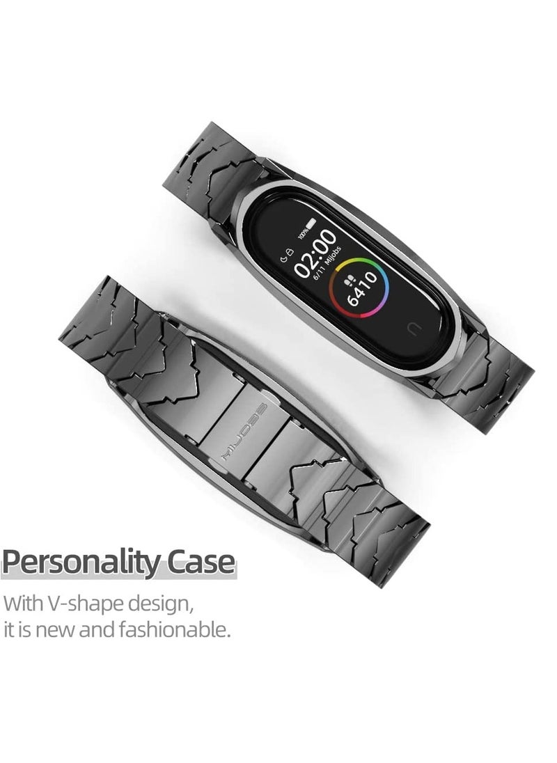 KASTWAVE حزام متوافق مع Xiaomi Mi Band 6/5/4/3، سوار بديل لسوار Mi Band 6 Correa NFC النسخة العالمية من المعدن المقاوم للصدأ (أسود)  - Image 4