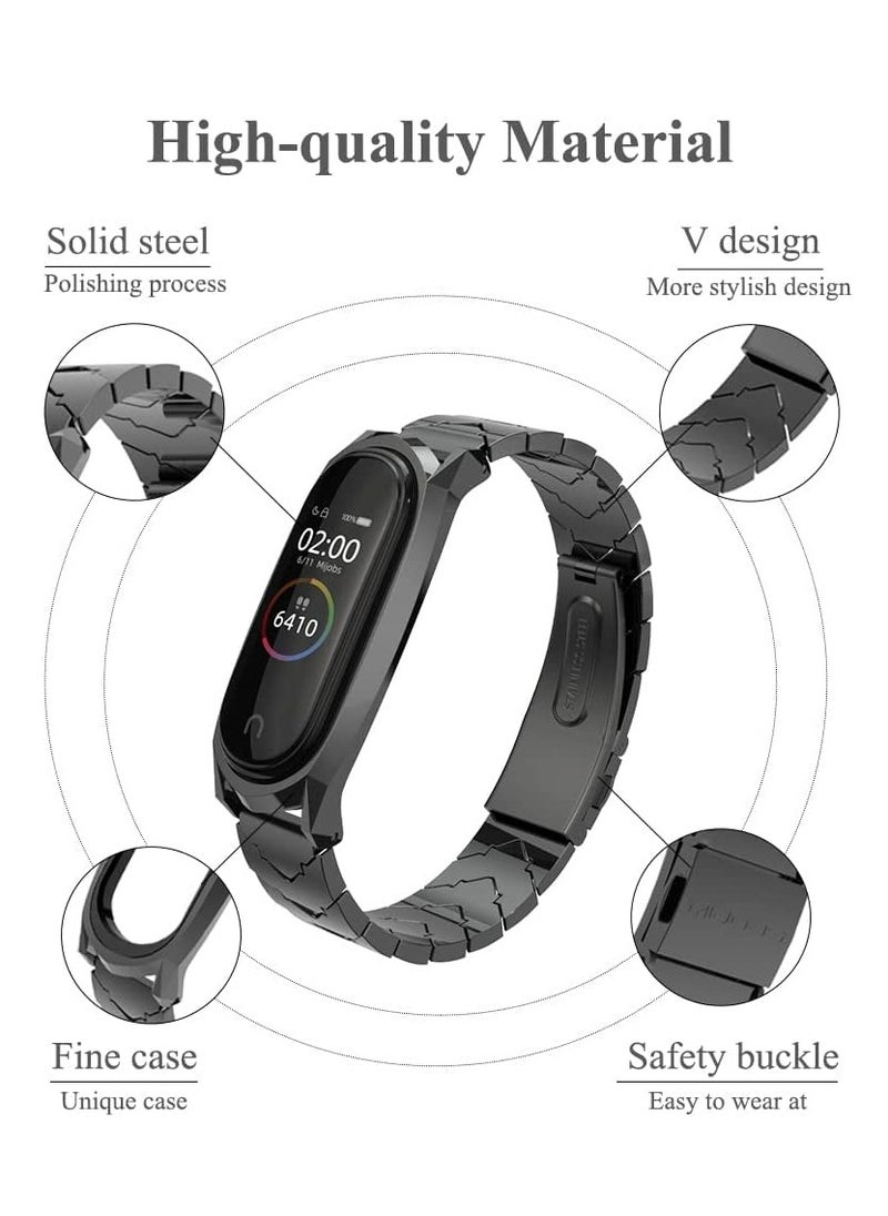 KASTWAVE حزام متوافق مع Xiaomi Mi Band 6/5/4/3، سوار بديل لسوار Mi Band 6 Correa NFC النسخة العالمية من المعدن المقاوم للصدأ (أسود)  - Image 2